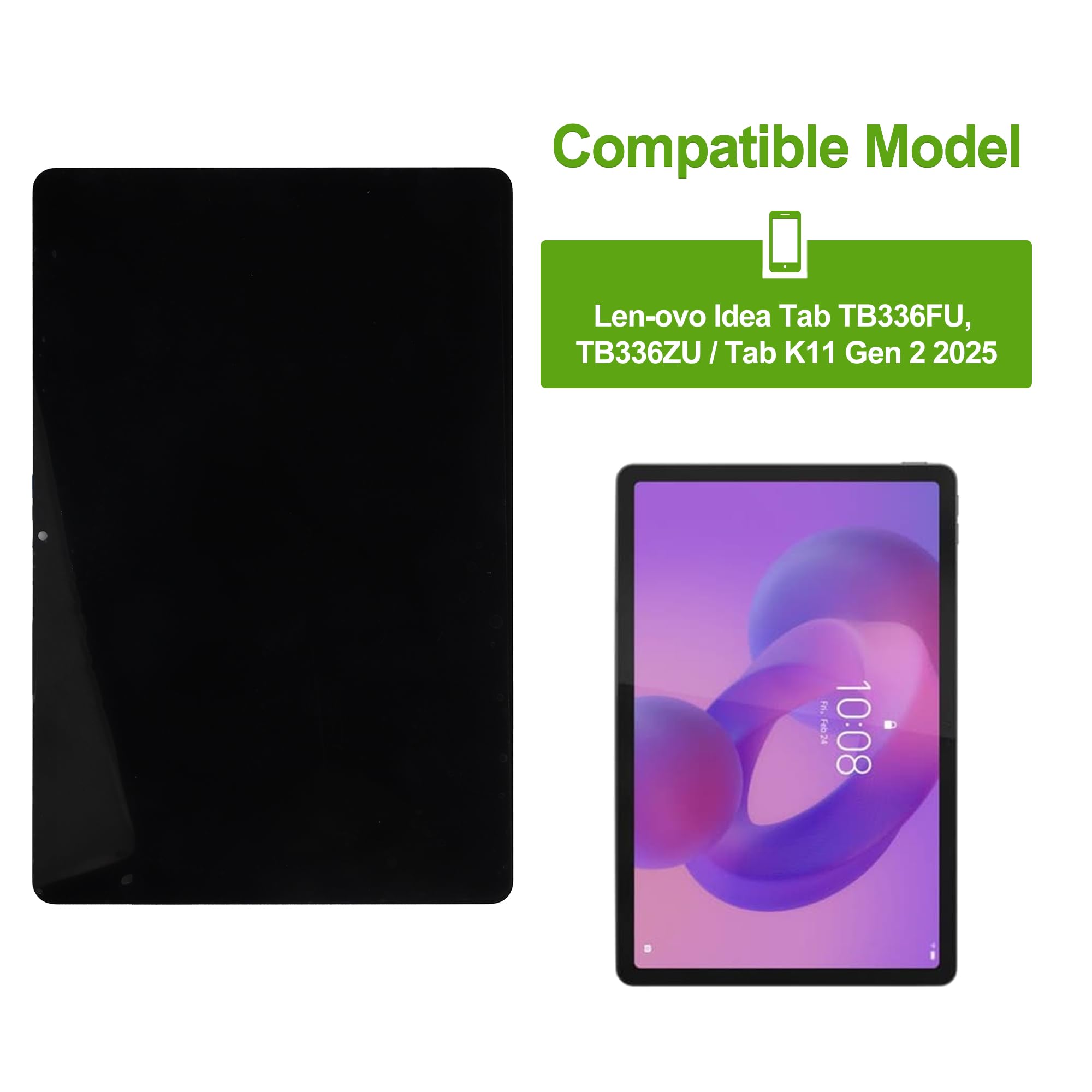 Wymiana wyświetlacza LCD, kompatybilna z Len-OVO Idea Tab TB336FU, TB336ZU / Tab K11 Gen 2 2025, wyświetlacz LCD, ekran dotykowy, digitizer montaż z zestawem naprawczym, 11 cali