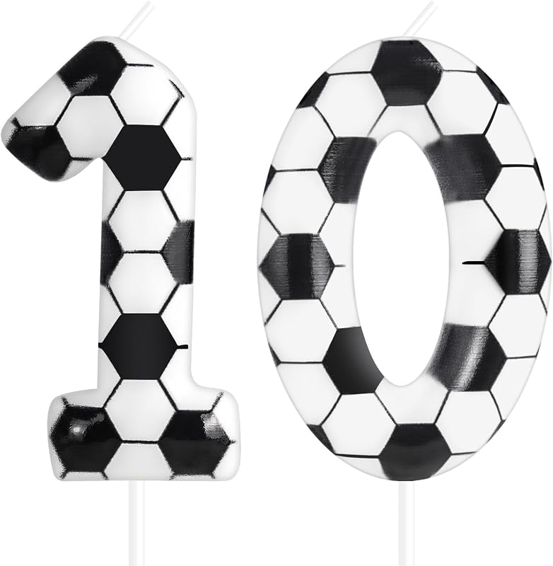 Velas de cumpleaños de fútbol para decoración de fiesta de cumpleaños con temática de fútbol número 10, velas de pastel de cumpleaños de fútbol para niños y niñas, suministros para fiestas con tema deportivo