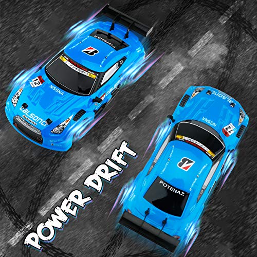 GT Drift Car RC Sport Racing Car Hight Speed Drift Vehicle 1/16 RC Car for Adults Kids Gifts, 4WD RTR Vehicle with LED Light, Two Batteries and Drift Tires - Red (Blue)