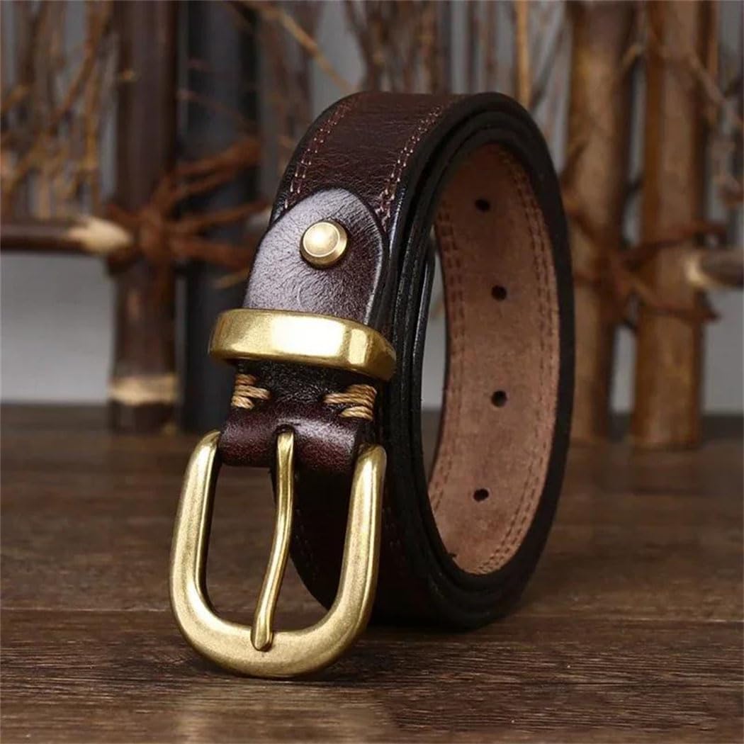 Women's Leather Belt - 2.8 cm Solid Cowhide with Brass Buckle for Jeans