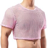 Men's Fishnet Crop Tops Mesh T Shirt See Through Undershirt Nightwear Sheer Shirt