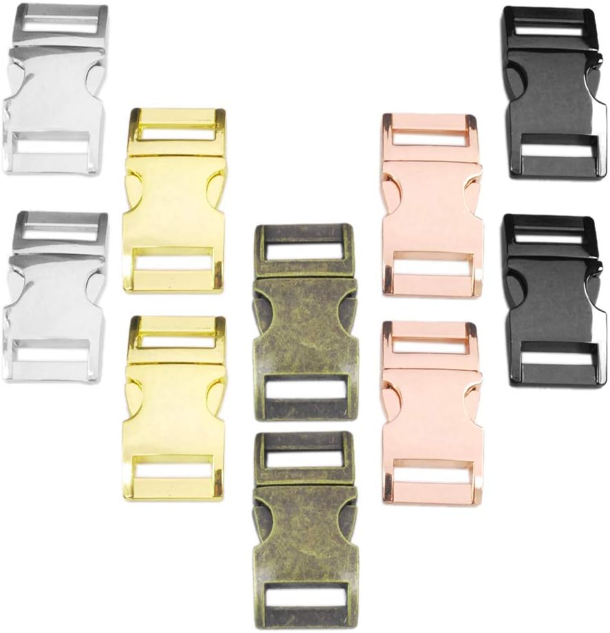 CooBigo 10 Pack Metal 5/8"(15mm) Side Release Buckle for Paracord Bracelets Pets Collar Bag Backpack Strap Webbing Leather DIY Craft #FLQ102-15(Mix-s) Assorted Colors