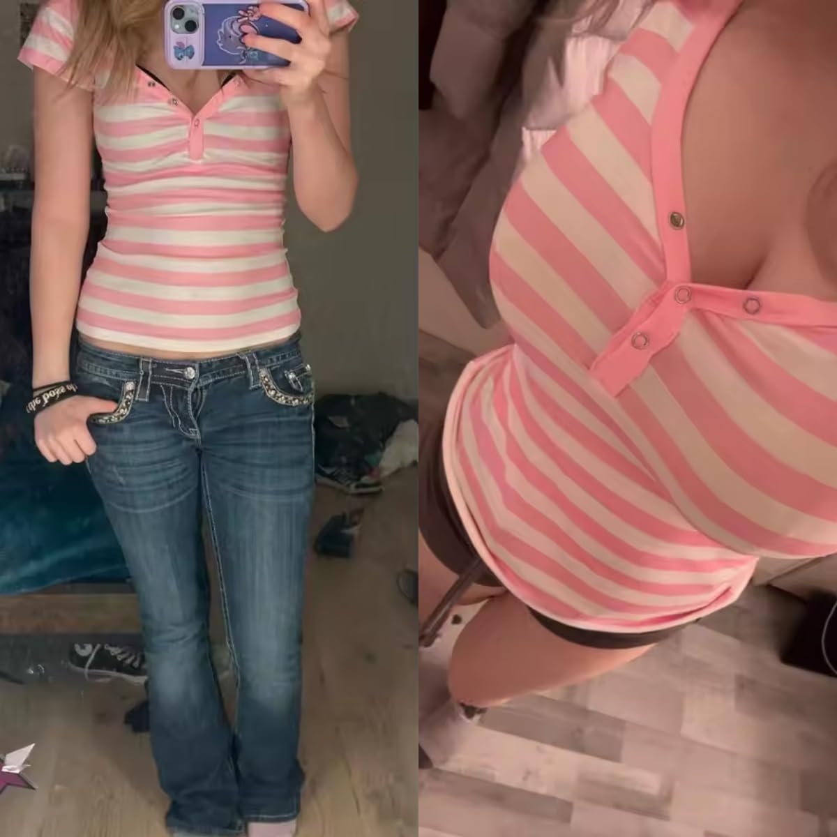 Y2k Grunge Striped Shirts Women Teen Girls Fitted Emo Goth Top 2000s Clothing Vintage Tees Streetwear - Image 2