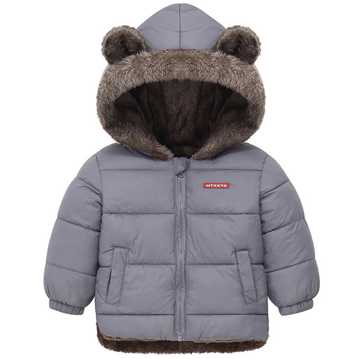 REWANGOING Boys Girls Winter Warm Cartoon Zipper Cute Bear Ears Padded Warm Coat Hooded Puffer Down Jacket Snowsuit 100