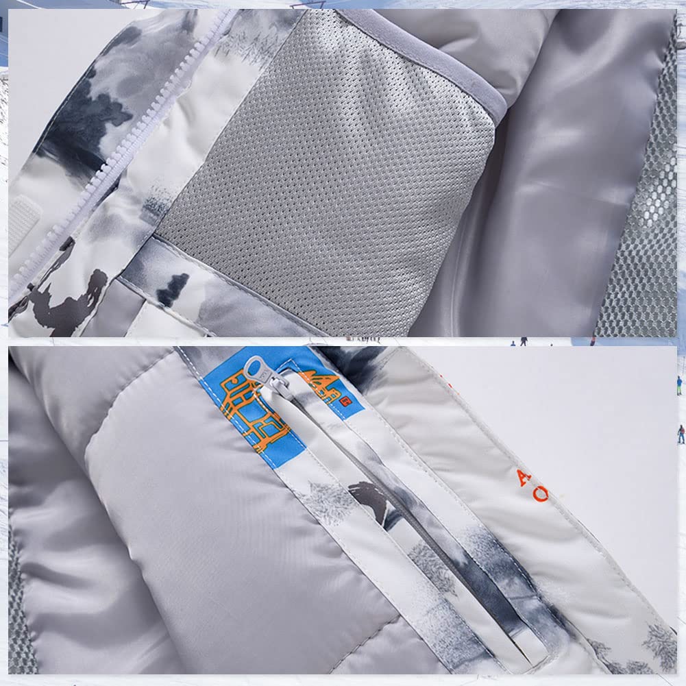 Tuta da sci unisex per bambini, con cappuccio, tuta da neve, 2 pezzi, giacca da neve e pantaloni da neve, impermeabile