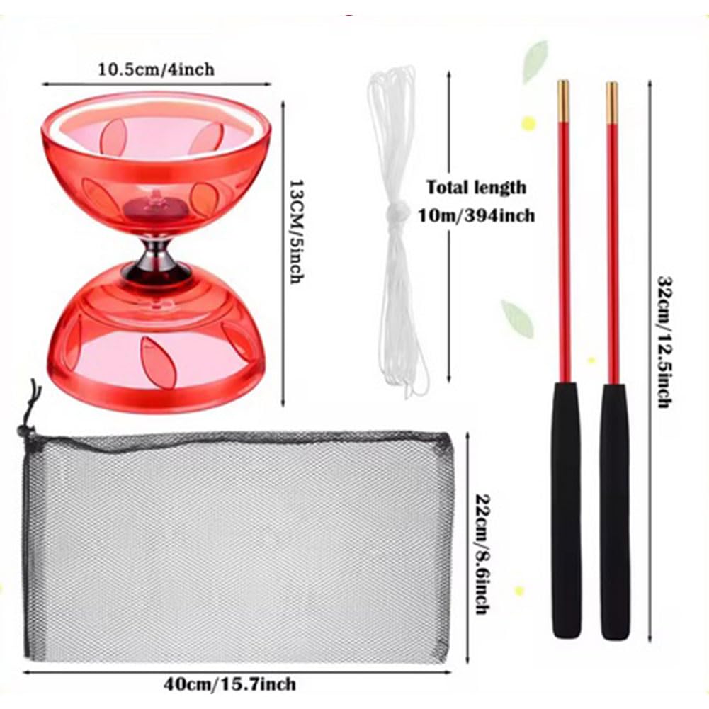 HTU Diabolo Yoyo con Cuerda de de Juego y Bolsa de Red para niños Mayores (Rojo)