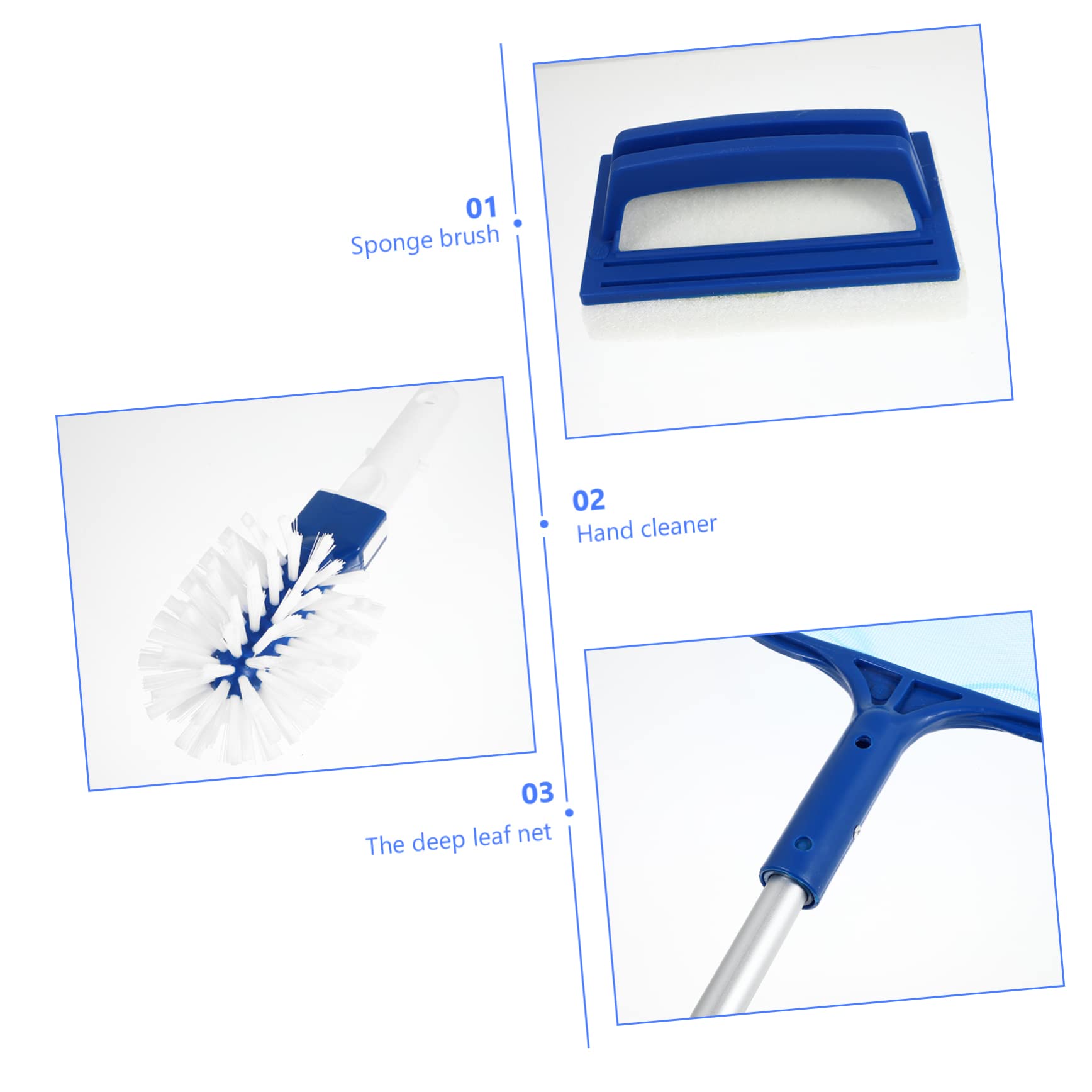 GALPADA 1 Set Red de Malla Delicada para Piscina Barra de 5 Secciones Cepillo de Limpieza de Piscinas Kit de Limpieza para Superficie y Parte Inferior