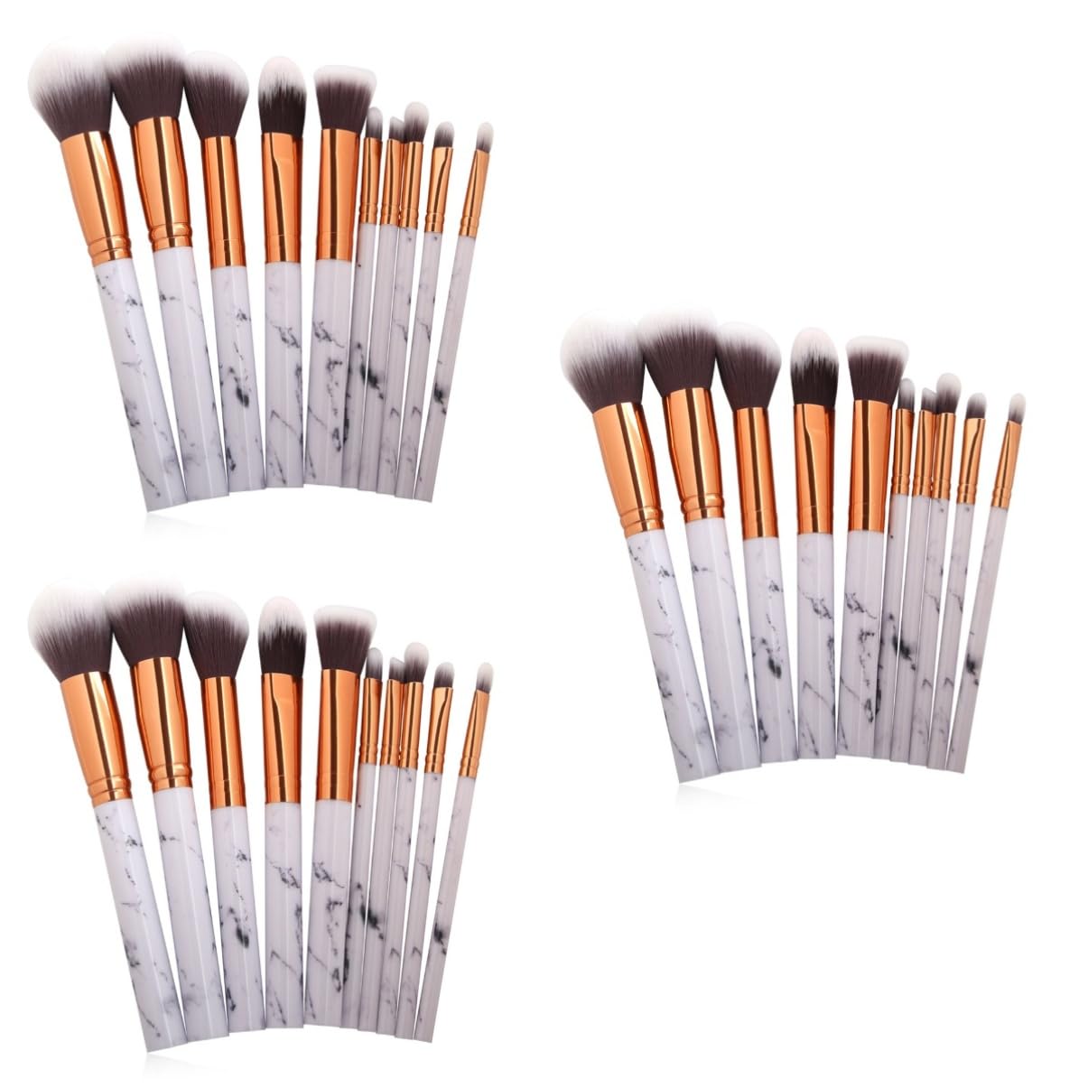 Housoutil Lot De 3 Pinceaux De Maquillage De Luxe En Marbre Poils Synthétiques Doux Pour Fond De Teint Blush Sourcils Eye-liner Anti- 10 Pièces X 3