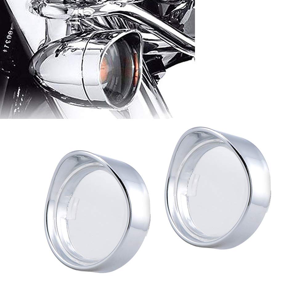 Chrome ABS Ring Visor-Style Turn Signal Bezels with Clear Lens for Deuce turn signals Compatible with Harley Custom Cruiser Touring Dyna Softail Sportster Motorcycle