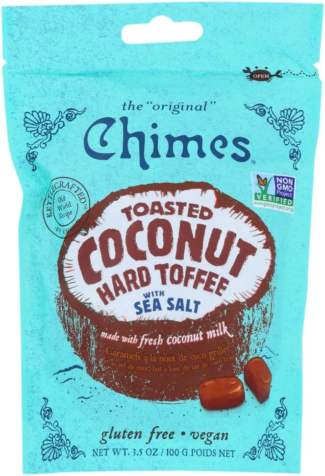 Toasted Coconut Hard Toffee Candies (2 pack)- (2) Chimes 3.5oz Bags - Gluten Free, Vegan, Made with Real Coconut Milk - Satisfy your sweet tooth with this tropical flavored classic buttery toffee!