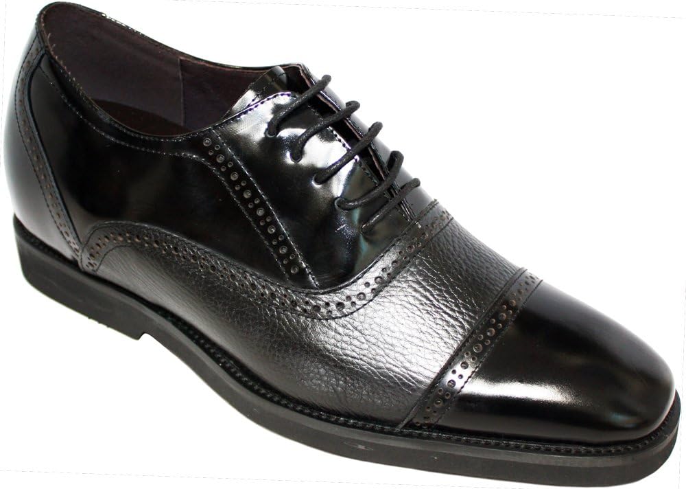 Calden Men's Invisible Height Increasing Elevator Shoes - Black Leather Lace-up Lightweight Formal Dress Oxfords - 2.8 Inches Taller - K320021 - Size 6 D(M) US