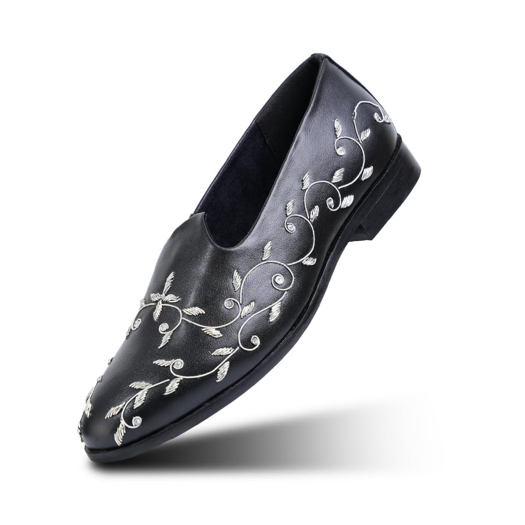 monkstory Regal Floral Zardosi Mojari – Black-picture-52