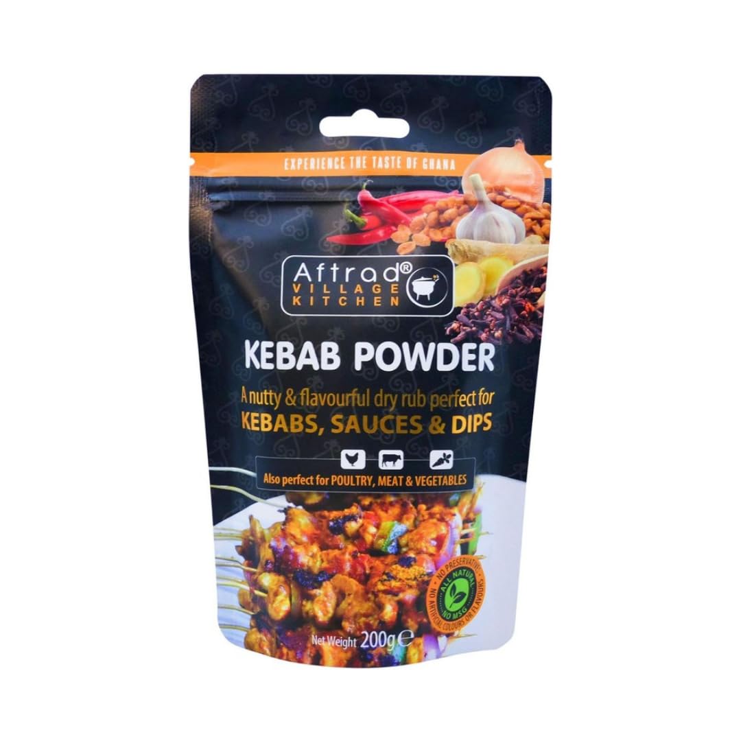 Aftrad Village Kitchen Kebab Powder - Nutty & Flavourful West African Suya Spice Rub - Authentic Grilling Seasoning for Meat, Poultry & Vegetables - Traditional BBQ Marinade | 200g