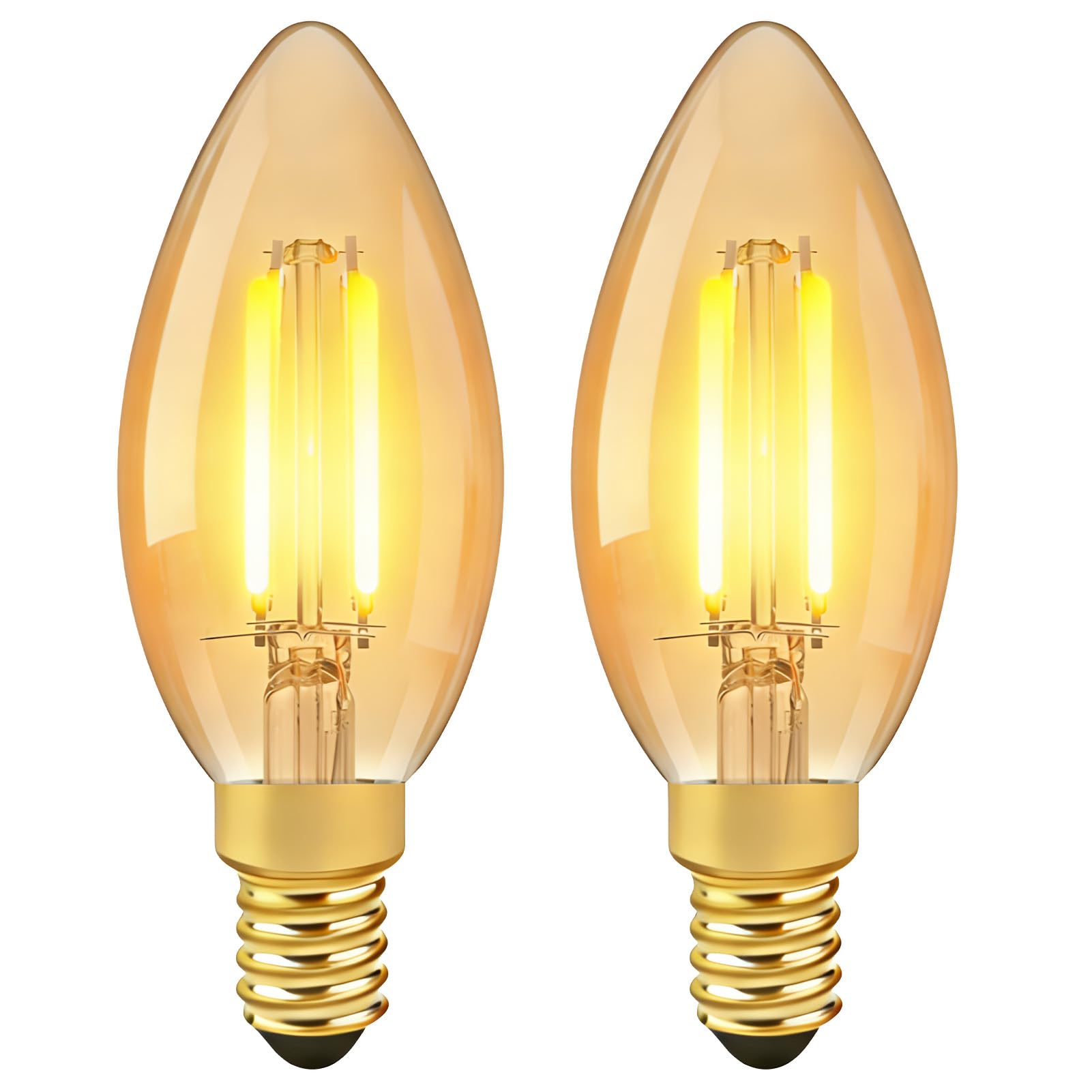 E14 LED Light Bulb, 2.5W Vintage Salt Lamp Light Bulb C35 Amber 2700K Small Edison Screw Candle Bulbs Warm White, Equivalent 20W Incandescent Non-Dimmable for Chandeliers Bedroom Table Lamp, 2 Packs