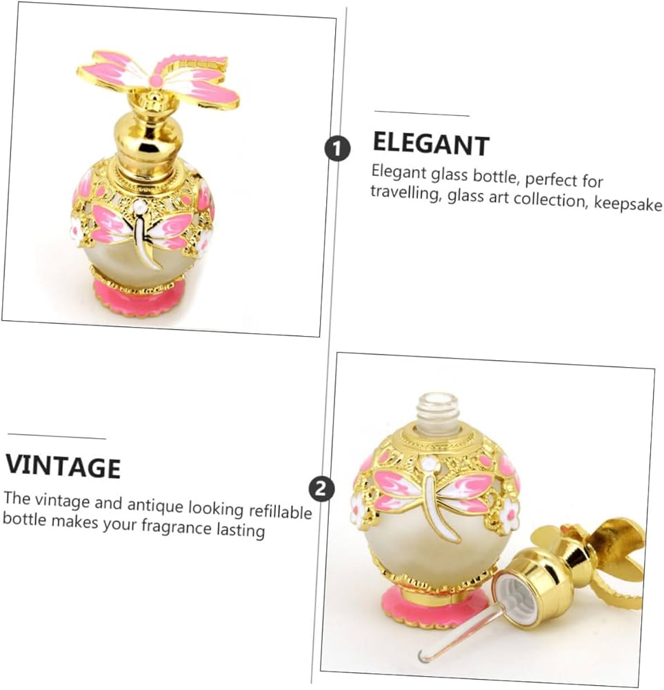 ミニチュア香水瓶 ピンクホワイト ミニ香水瓶・平角ピンク・リンゴ型キャップ金銀5本セット:東静