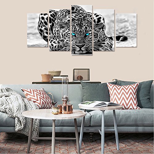 Black And White Animal Canvas Wall Art,Abstract Leopard Canvas Prints With Frame,Attractive Leopard Picture Decorative,Easy Hanging On,More Size Optional (16 (10"X16"X2+10"X20"X2+10"X24"X1) #TOP3