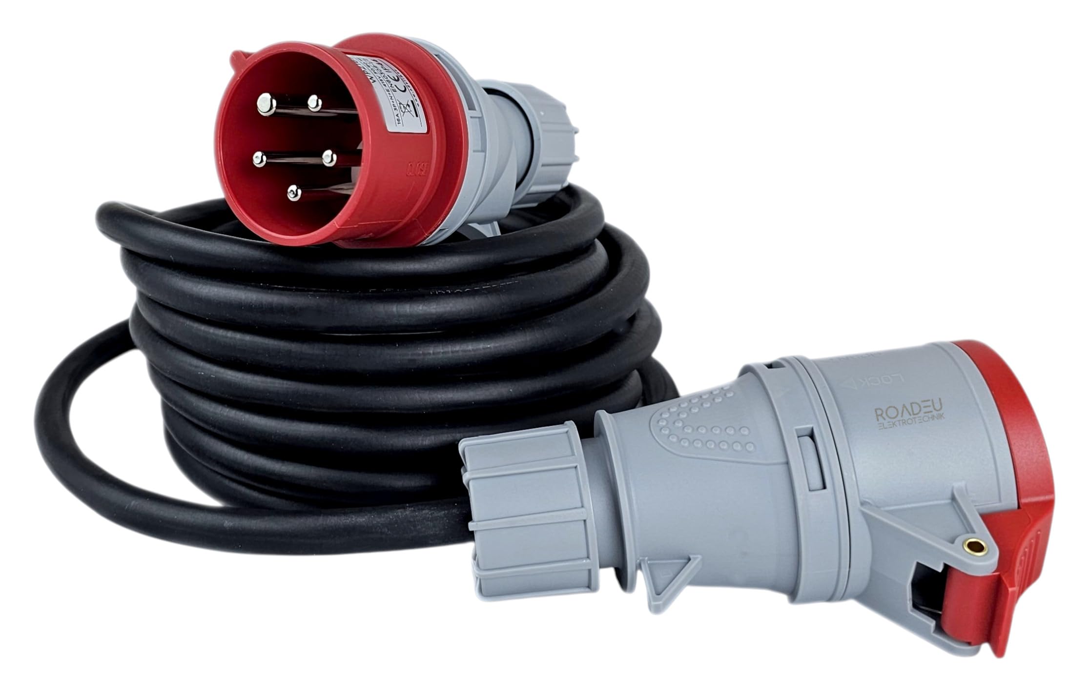 RoadEu - Adaptador CEE de 16A a 16A con inversor de fase - Alargador portátil 5m - Adaptador de alta potencia de 16A macho a 16A hembra - Perfecto para el hogar, cobertizos o talleres.