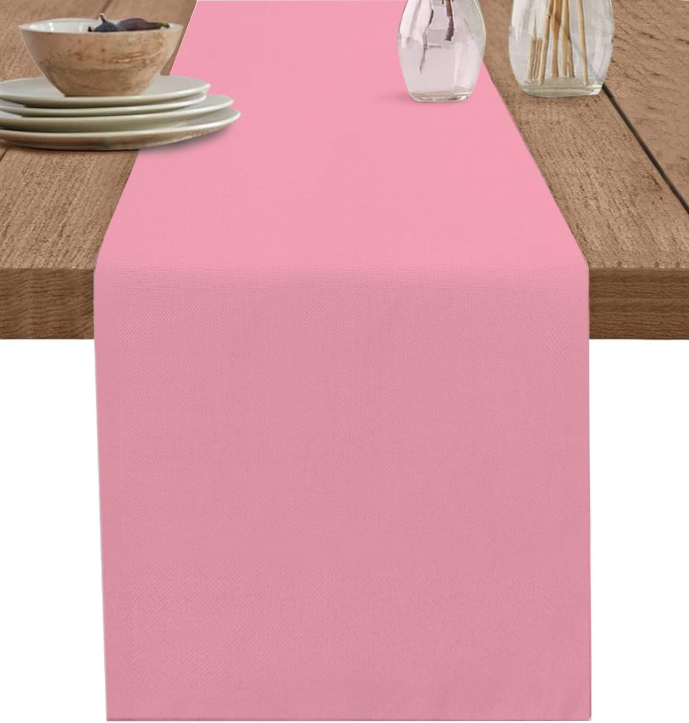 Dining Table Runner Dresser Scarves, Pure Pink Solid Color for Girls Table Runners 108 inches Long,Non-Slip Washable Coffee Table Runners for Wedding Holiday Party Table Decoration