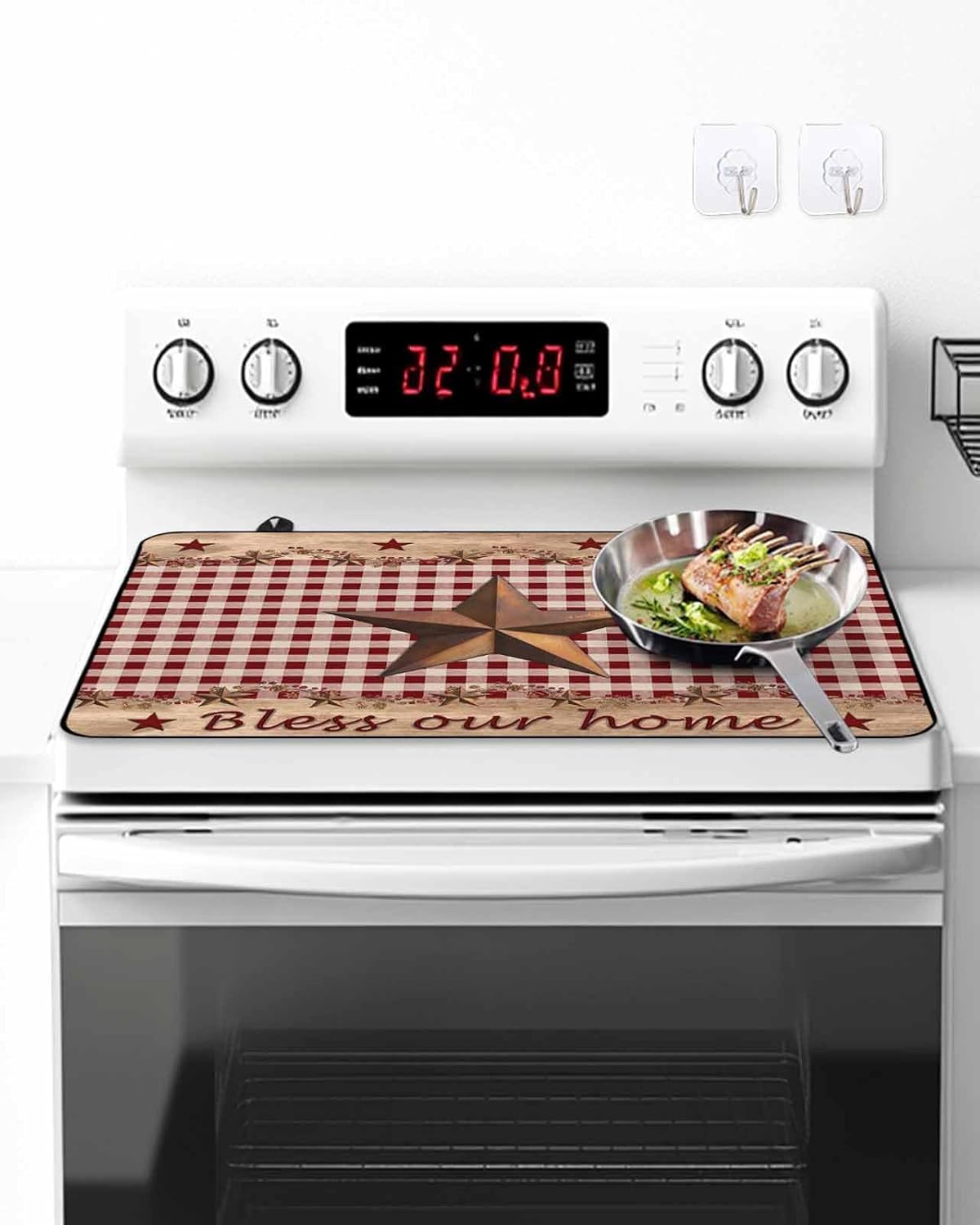 Stove Top Cover Barn Stars Berry Stove Cover for Electric Stove Top Farmhouses Rustic Wood Red Plaid Glass Cooktop Covers Anti-Slip Mat Heat Resistant Countertop Protector Kitchen Decor 28.5"x20.5"