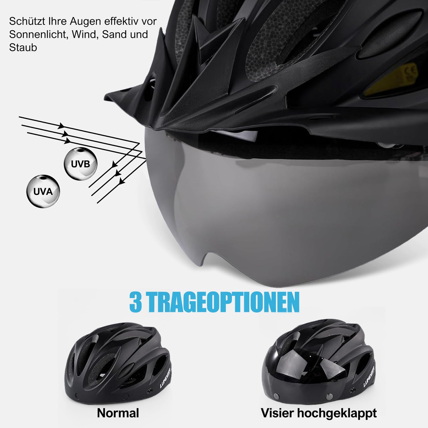 LUMDEER Fahrradhelm Herren und Damen Erwachsene mit Visier und Licht