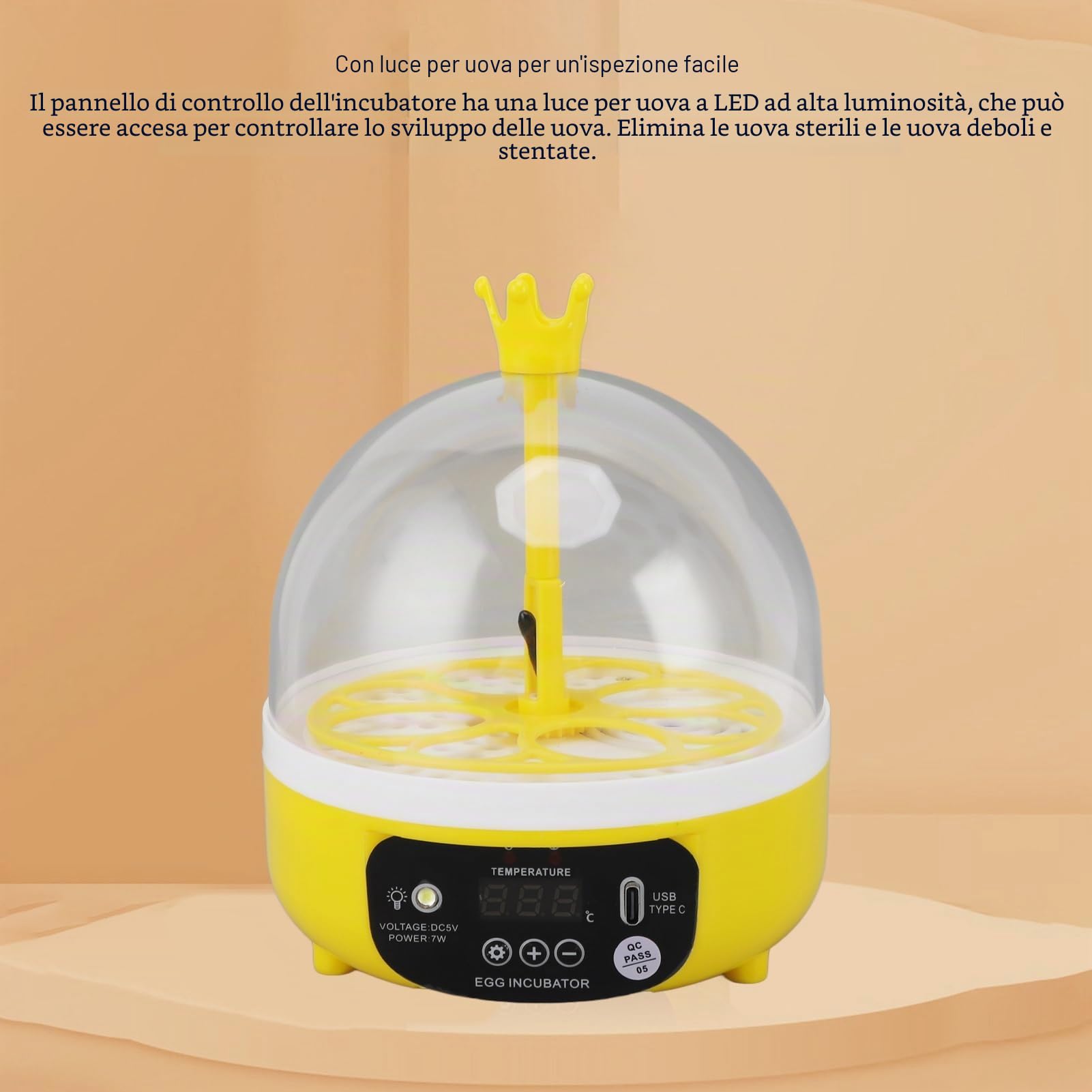 Mini Incubatrice per Uova: Controllo Automatico Umidità Temperatura mini incubatrice per uova 4 Uova, Silenziosa, Portatile, LED, 7W egg incubator Incubators