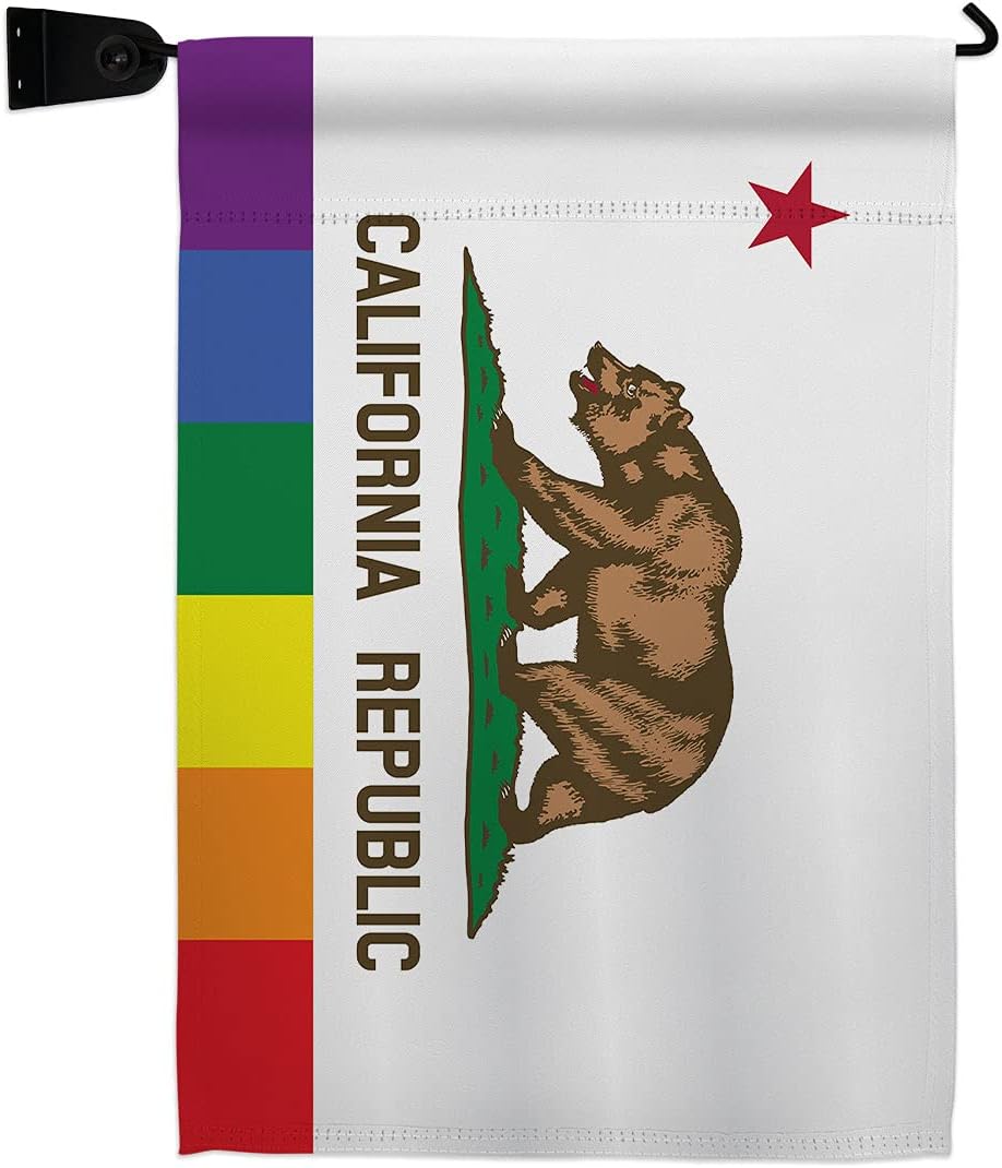 California Republic Pride Garden Flag Set Wall Holder Support Rainbow Love LGBT Gay Bisexual Pansexual Transgender Small Decorative Gift Yard House Banner Made In USA 13 X 18.5