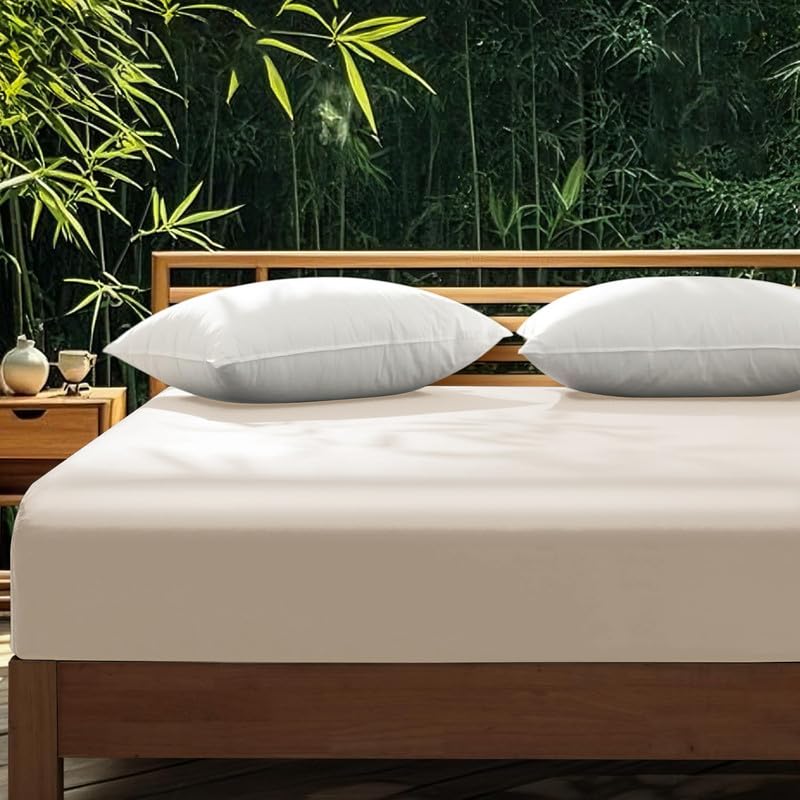 Gezu Mako Sábana bajera ajustable de satén de 90 x 200 cm, color beige y crema, 100 % algodón 60S, antibacteriana, para colchón de hasta 30 cm
