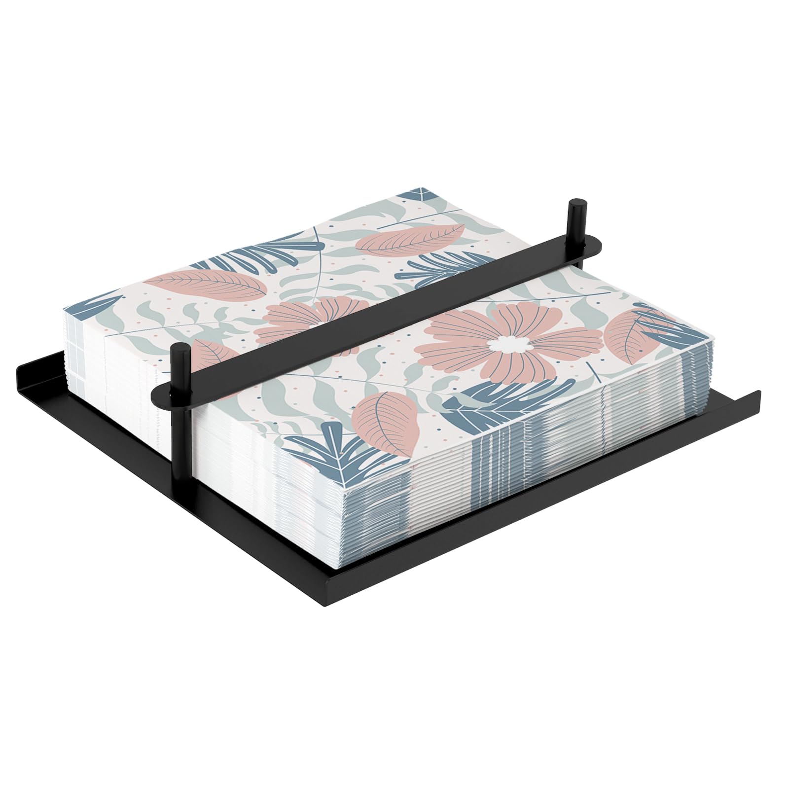 STWWO Servilletero de Mesa Servilletero de Metal Negro Dispensador Servilletas Papel con Barra Pesada Soporte de Servilletas Plano Cuadrado para Comidas Cocina Restaurante, 22,7 x 19,8 x 6,8 cm