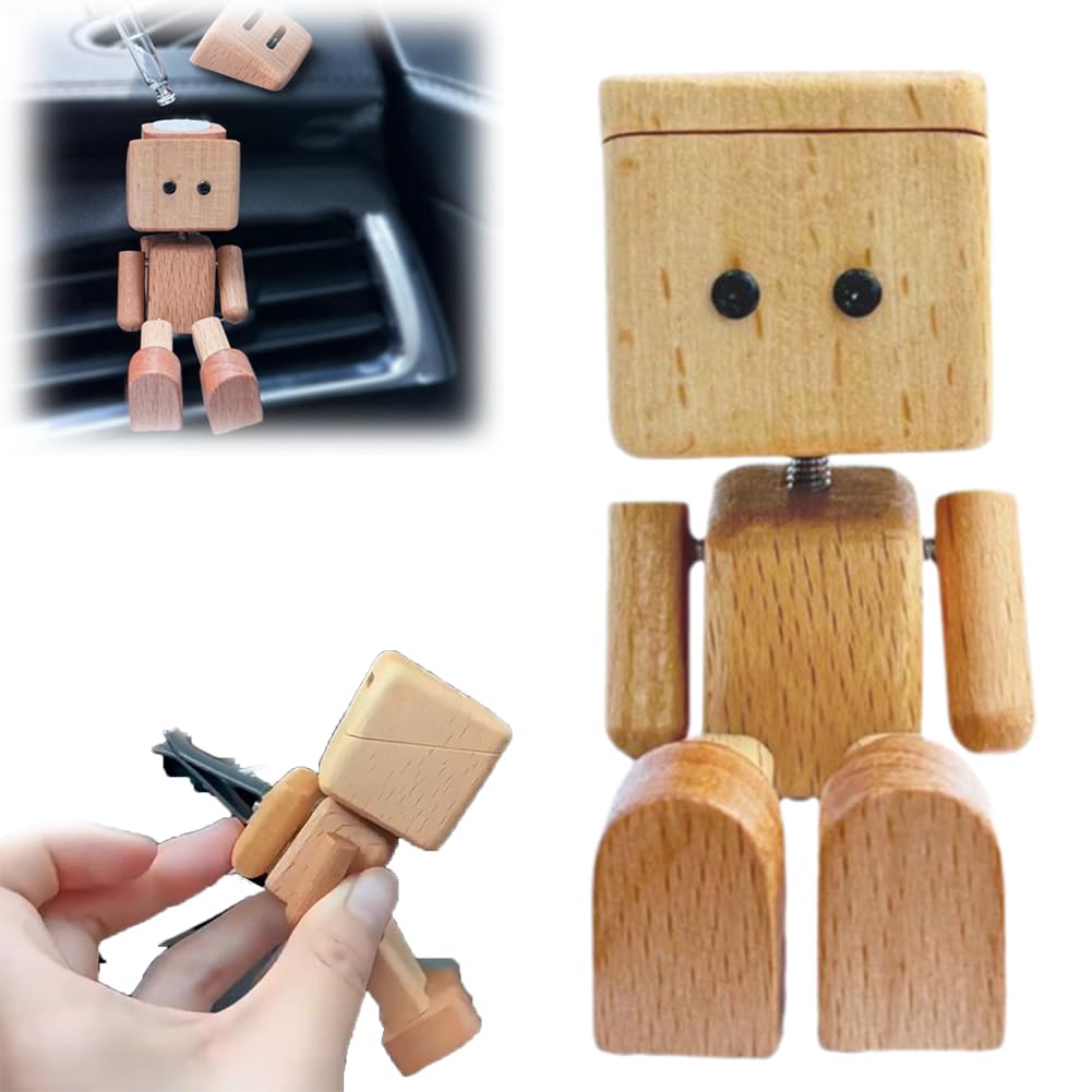 Wackelnder Holz-Mann - Magnetische Auto-Deko Mit Aromatherapie-Funktion