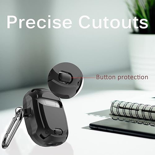 Miniatura 6 de Miimall Funda compatible con Google Pixel Buds 2, bloqueo seguro, llavero antipérdida, LED frontal visible, funda resistente militar de cuerpo