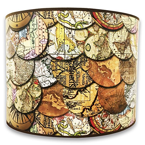 Image of Royal Designs, Inc. Trendy Decorative Handmade Drum Shade, Made in USA, 10in, HBC-8015-10, Victorian Maps