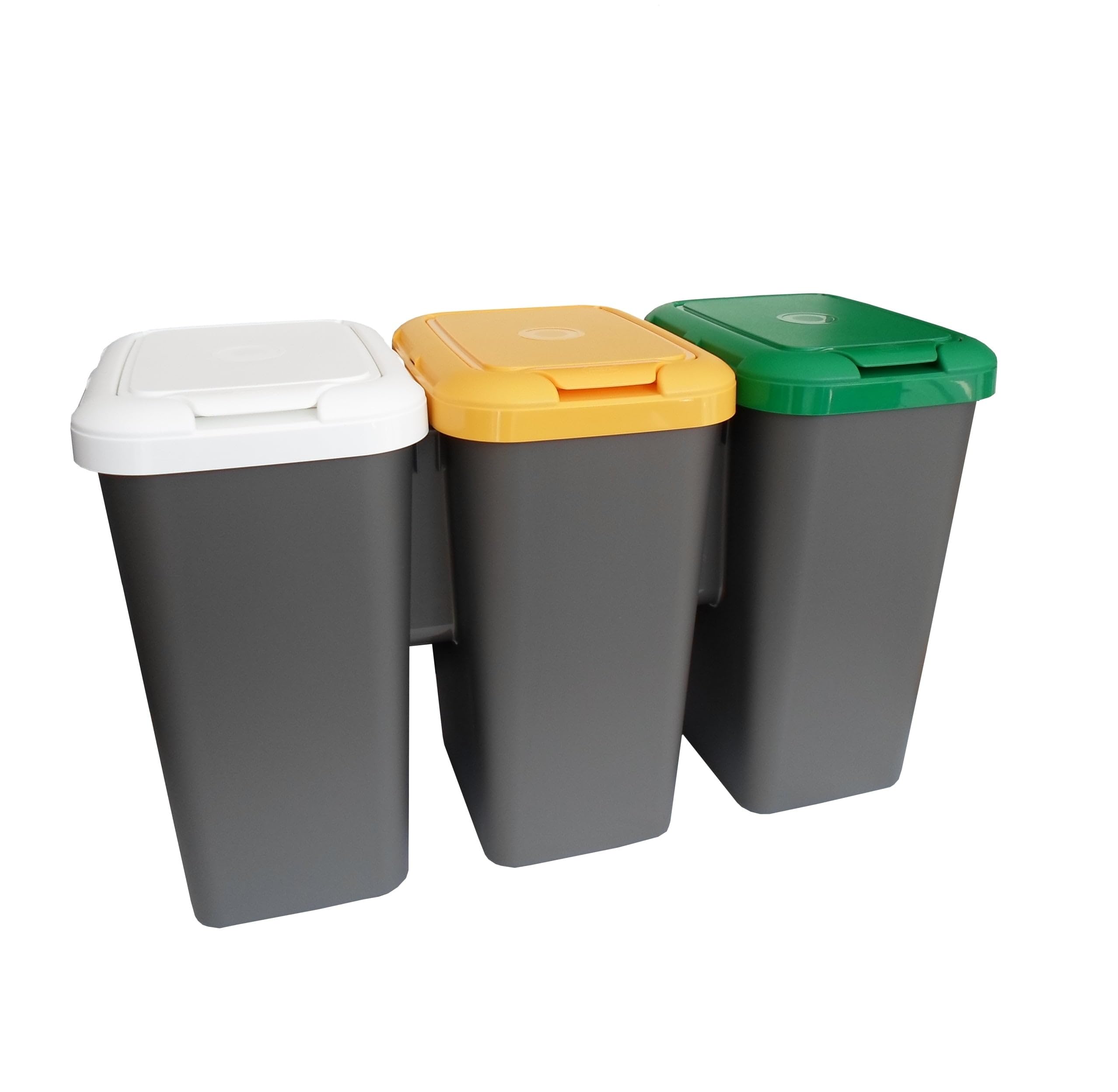 Tontarelli Trio – Cestino per la Raccolta differenziata con Anello Interno e Coperchio con Chiusura a Scatto, Plastica, 75 Litri, Multicolore, 78,​5 x 32 x h 47,​4 cm