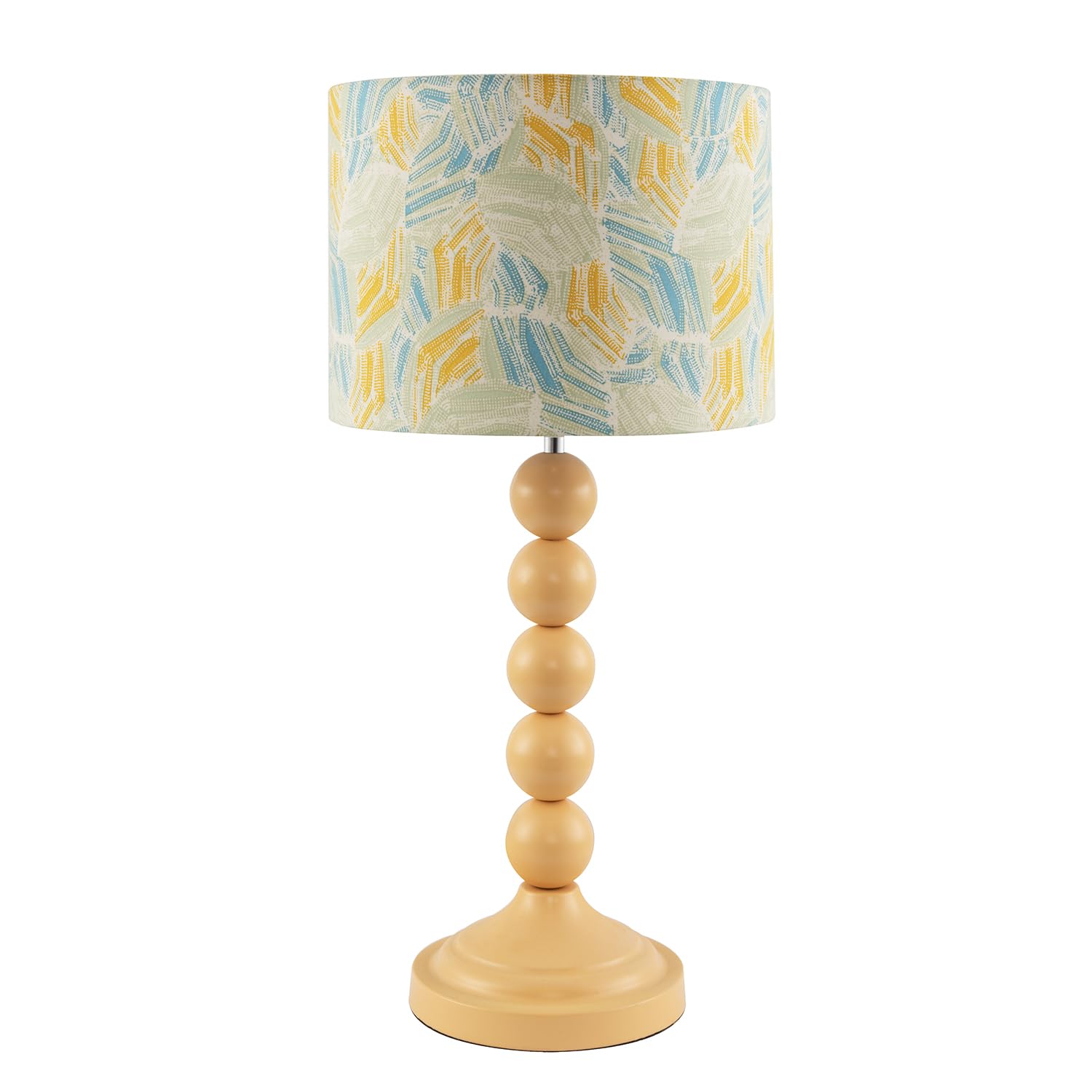 Happy Homewares Unique Chic Pale Yellow Table Lamp with Graphic Style Multi Colour Jacquard Fabric Shade | 45cm x 25cm | Inline Switch Button