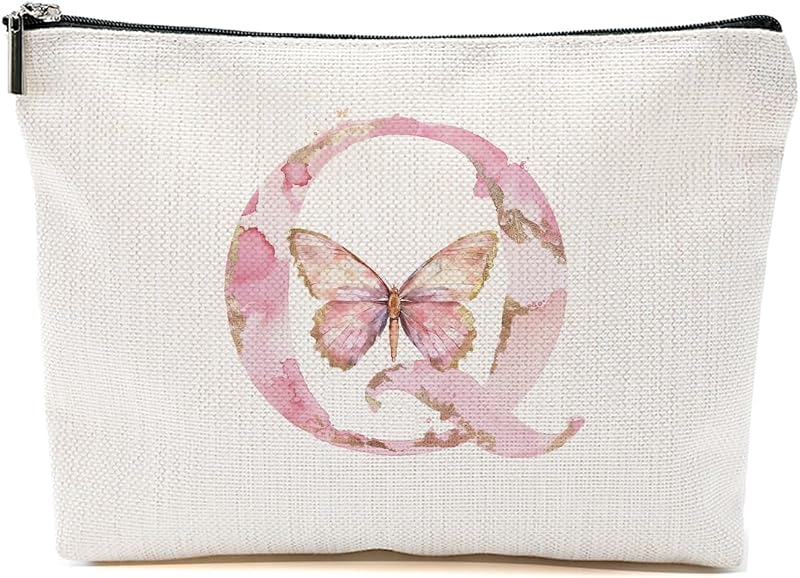 Necessaire de maquiagem CSHVJ Pink Butterfly Q com zíper