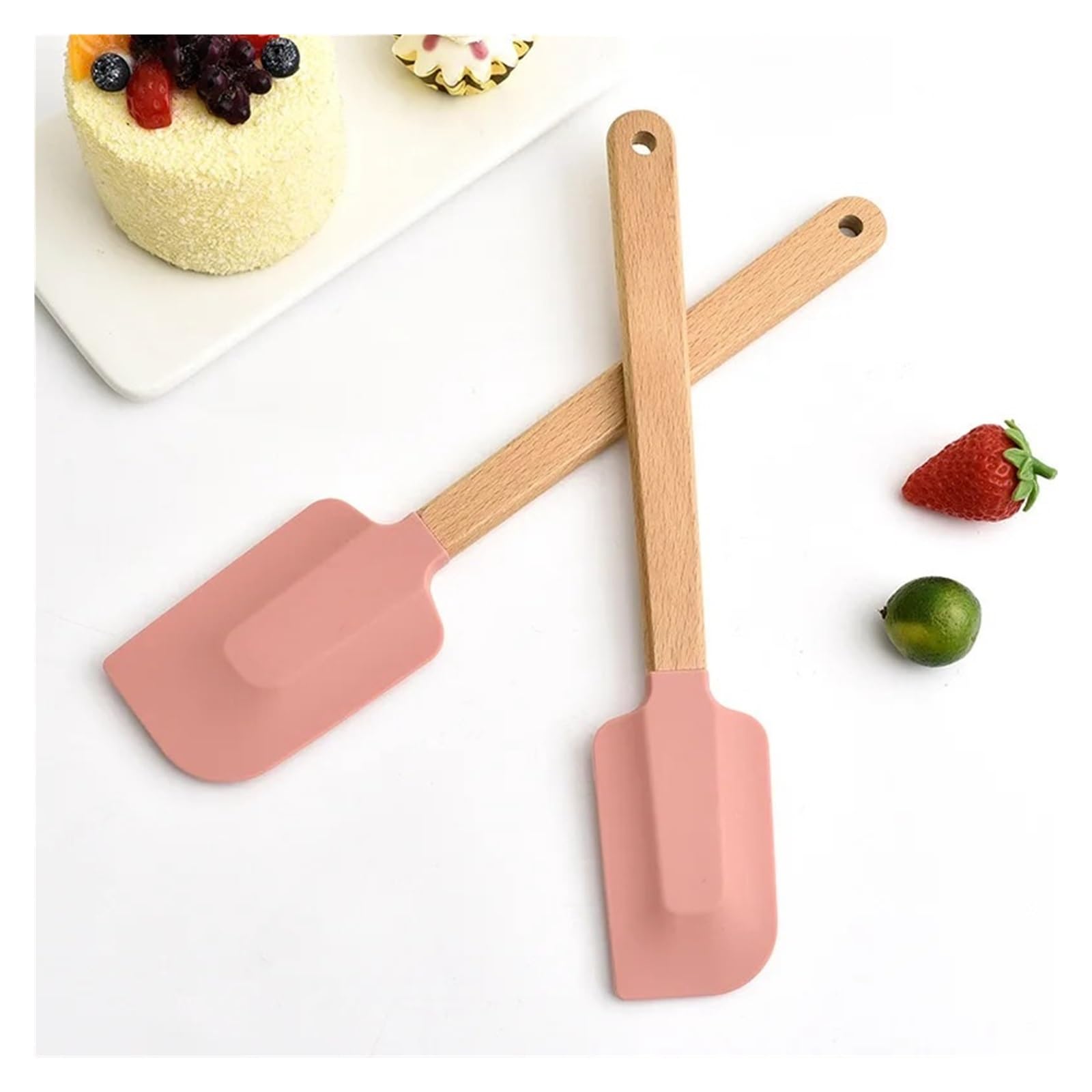 Compatible con 2 unids/set de espátula for crema blanca, batidoras repostería antiadherentes, mango madera, raspador for hornear mantequilla, mezclador pasteles cocina(Grey Round 2Pcs)