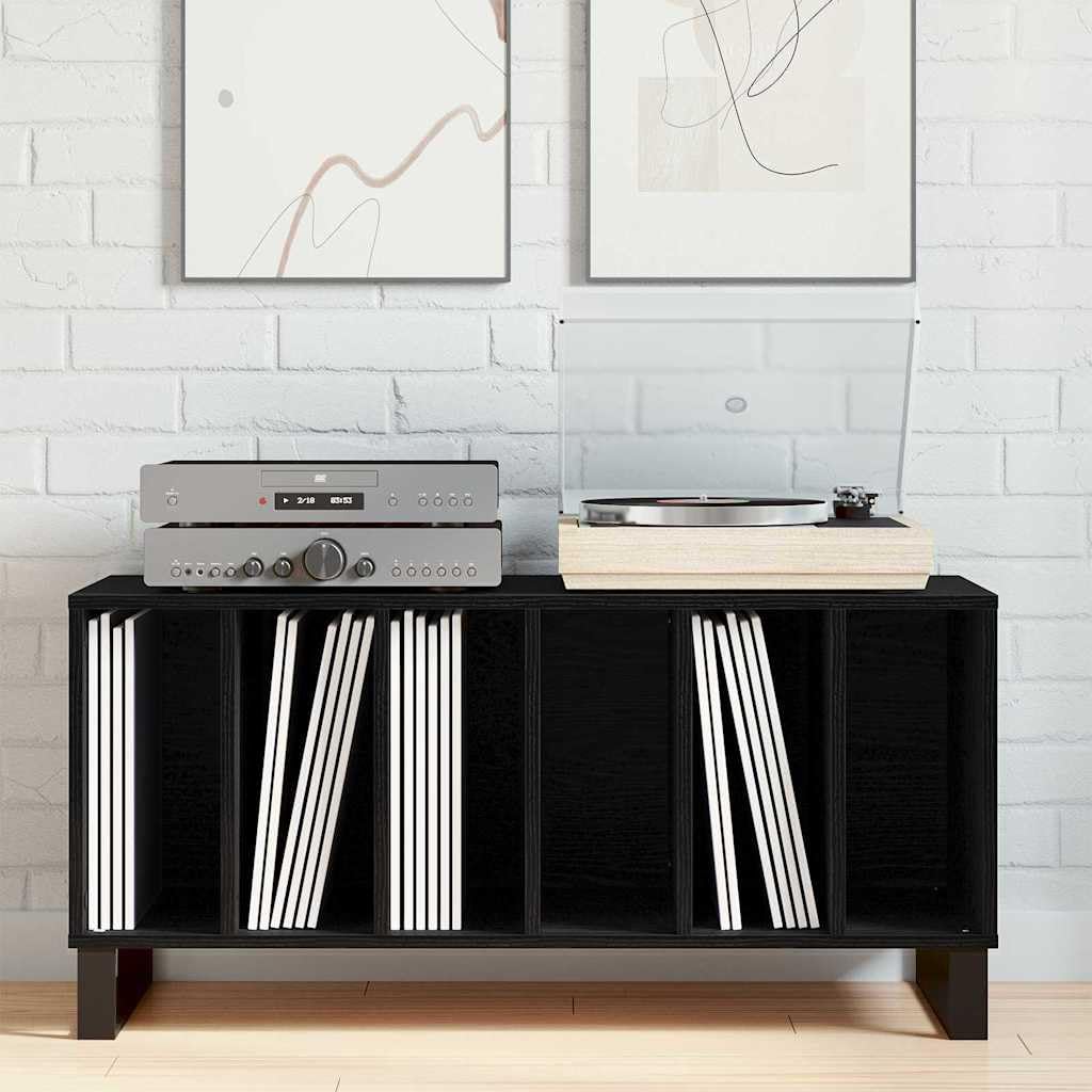 Armadietto per vinili, effetto rovere nero, 100 x 38 x 48 cm, in legno con 6 ripiani, mobile multimediale e mobile basso per soggiorno, home theater, TV, DVD, CD, vinile, console di gioco