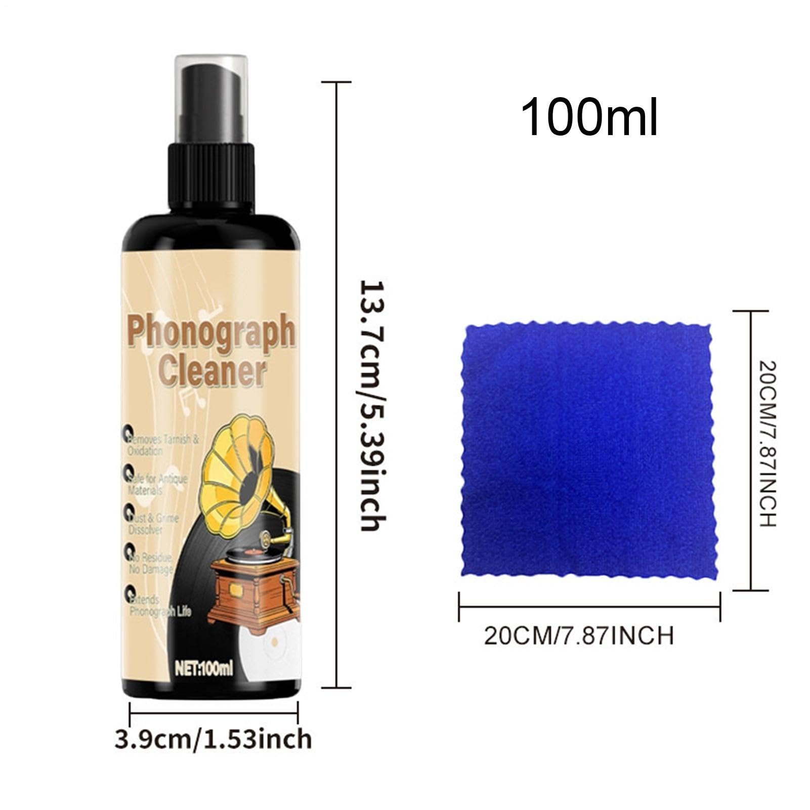 Spray Nettoyant pour Disques, Brume De Nettoyage pour Album De 100 ML, Liquide Nettoyant Vinyles avec Formule Douce, Solution d'entretien des Disques, Kit d'entretien Audio avec Chiffon D