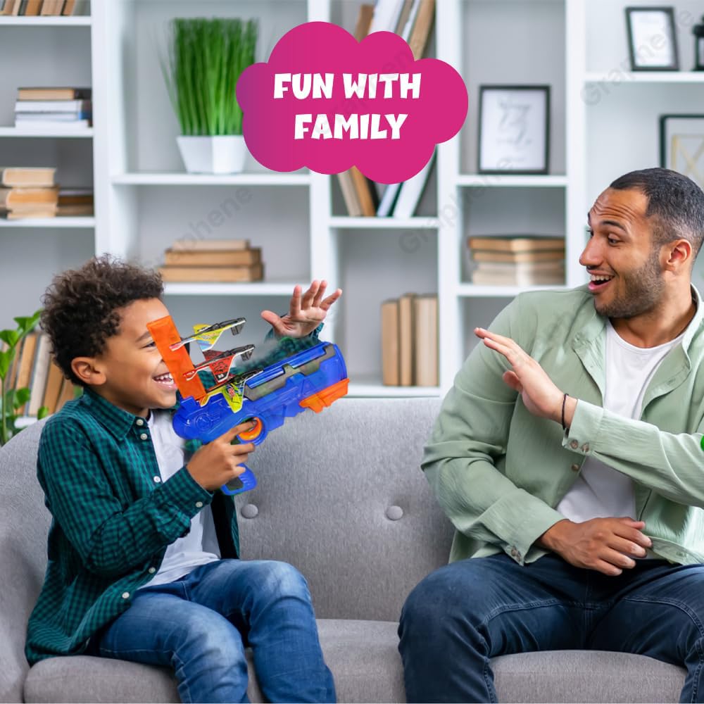 GRAPHENE Airplane Launcher Gun Toy for Kids 5 Foam Glider Planes with Easy Launch Shooting Gun Catapult Aircraft Pistol Toy Gun Air Battle Fun Gift Outdoor Indoor Flying Toys for Boys & Girls Age 3+