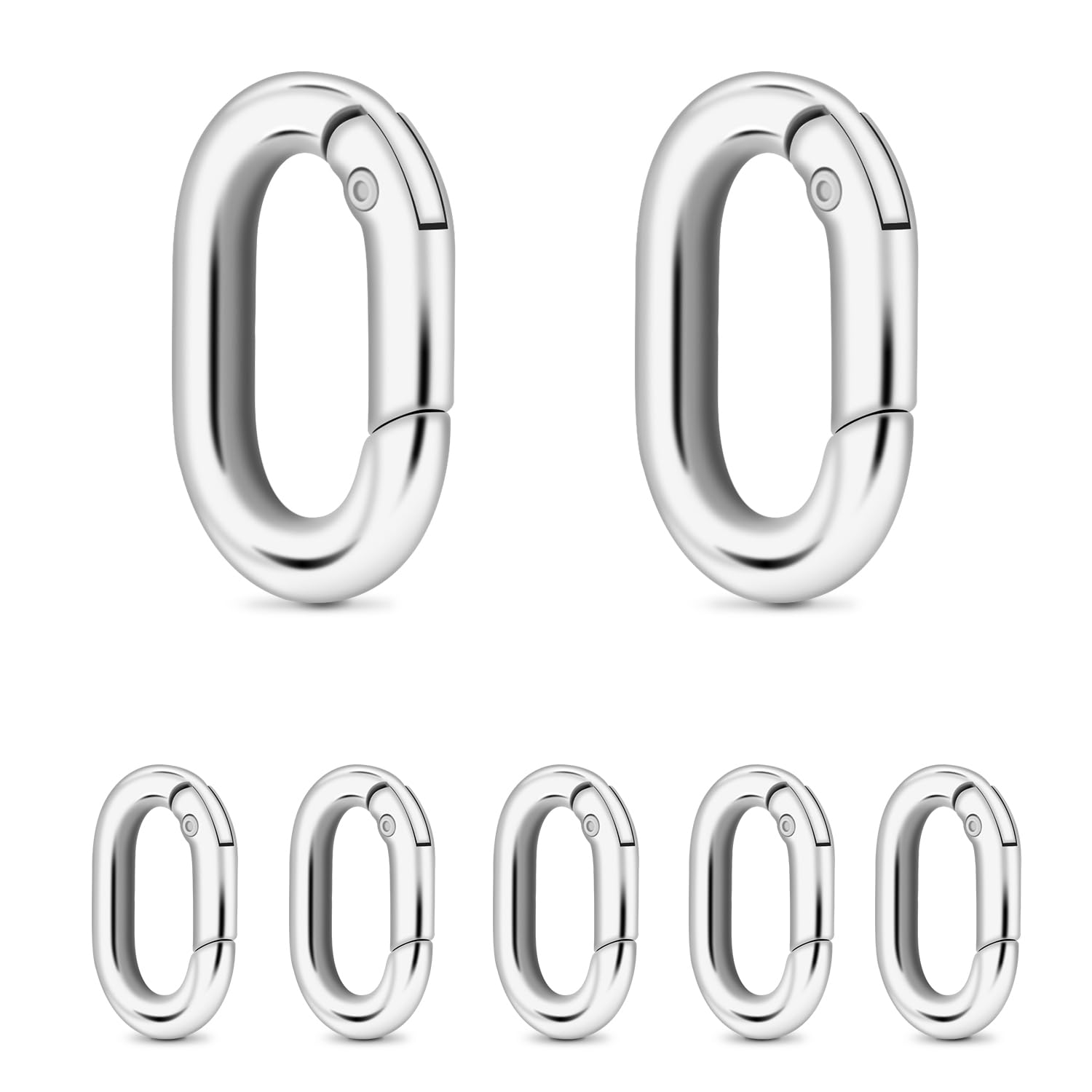 10Pack 3/4 Inch Small Oval Carabiner, Metal Spring Tiny Carabiner Clips for Paracord Keychain Lanyard, Car Key Rings, Dog Tag Clip, Pets Collar Buckles, Purse Keychain Replacement (Sliver)