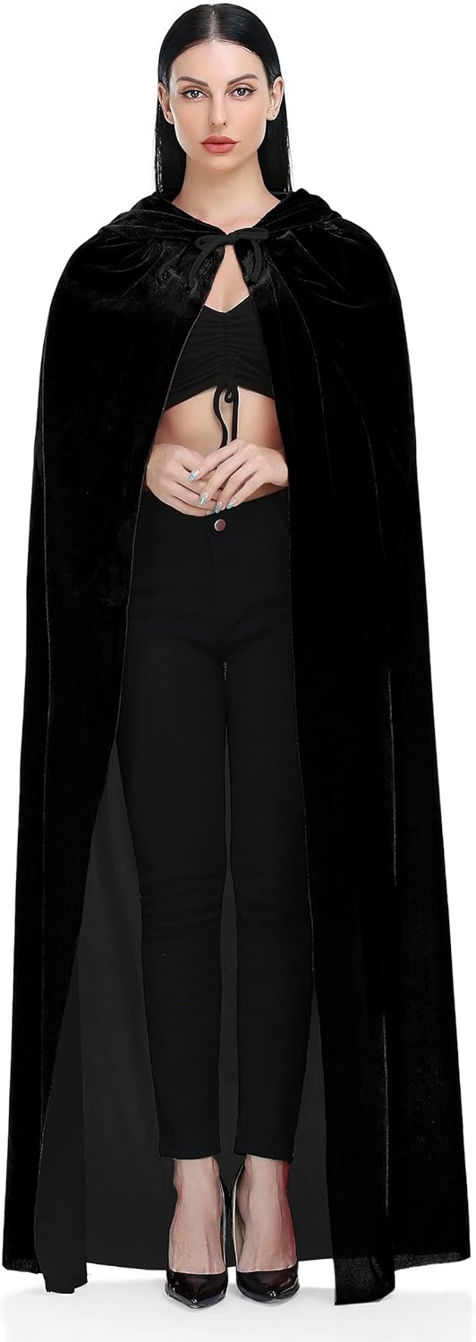 Ammiko Velvet Cape Unisex Cloak with Hood Halloween Costume Hooded Cloak Adult Vampire Witch Cape for Women Men - Image 4