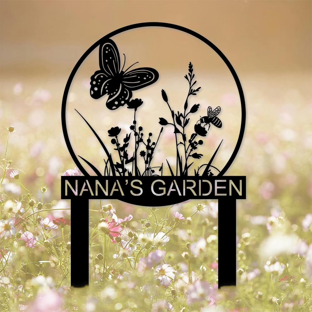 Custom Garden Sign Outdoor Metal Art,Butterfly Personalized Gardeners Name Signs Yard Decor,Customized Gardening Gifts for Birthday Mother's Day,Flower Bee Welcome Plaque for Outside Lawn Patio Farm โ image 1