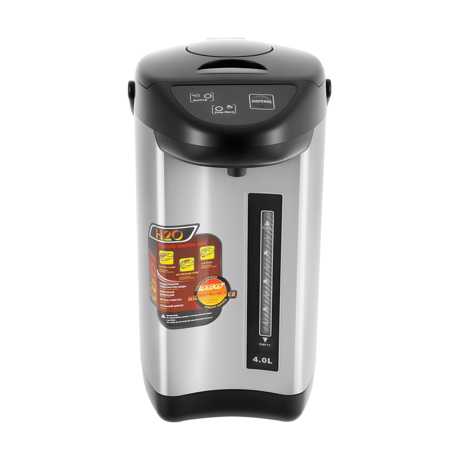 MINRS Thermopot 4 litry, dozownik gorącej wody, ze stali nierdzewnej, podwójne ścianki, funkcja utrzymania ciepła, czajnik elektryczny, grzane wino, garnek do podgrzewania, utrzymywania ciepła, czarny