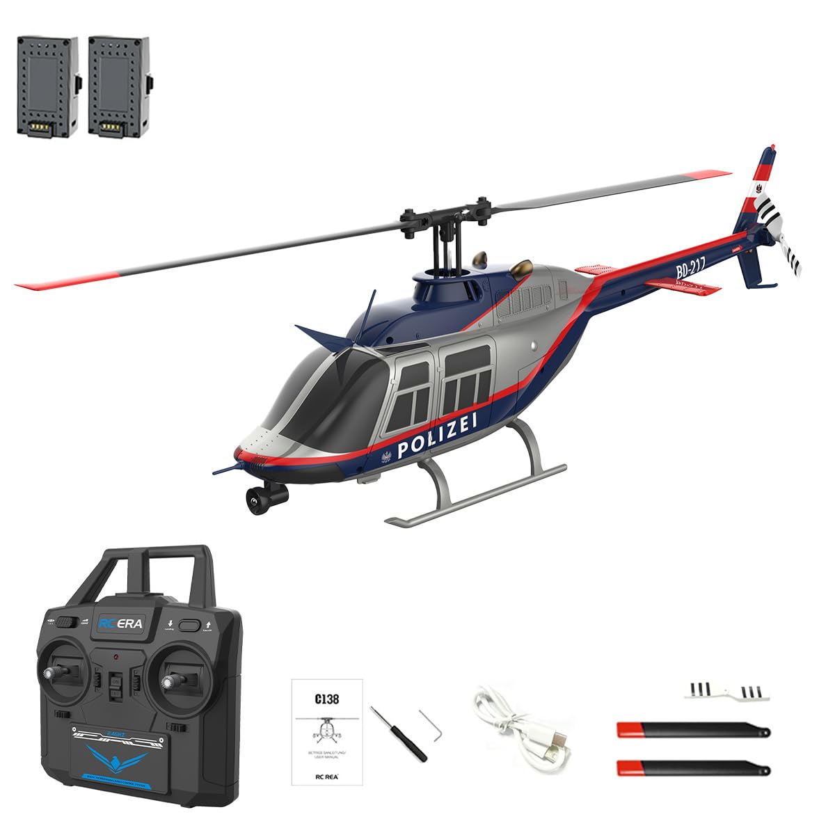 NULA RC ERA C138 BELL206 6CH - Elicottero radiocomandato a 6 assi, 1/33 altezza Flybarless 6CH elicottero radiocomandato con posizione del flusso ottico, velocità 3D per adulti