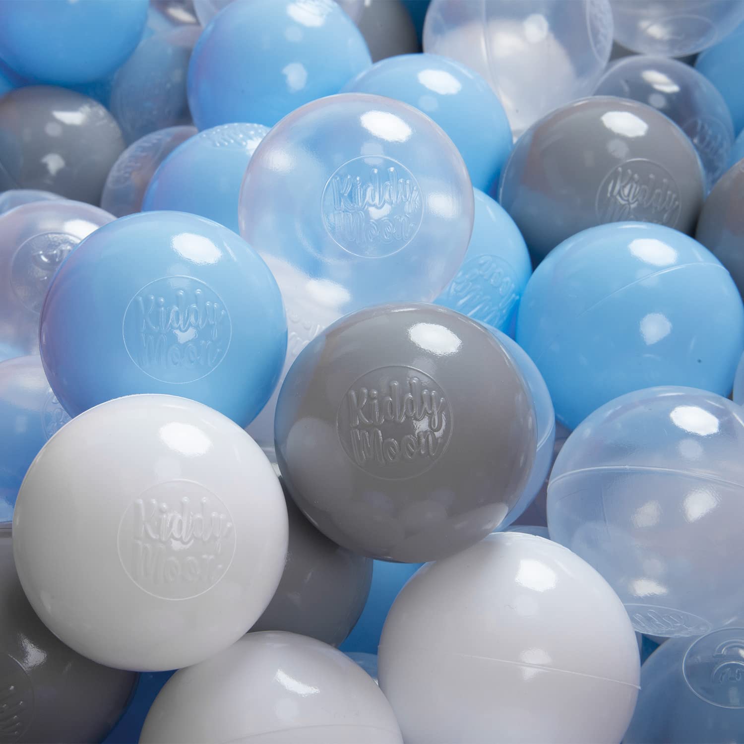 KiddyMoon Soft Plastic Play Balls ∅ 6Cm / 2.36 Multi Colour Made In EU, Grey/White/Transparent/Baby Blue,200 Balls/6Cm-2.36In — image 1