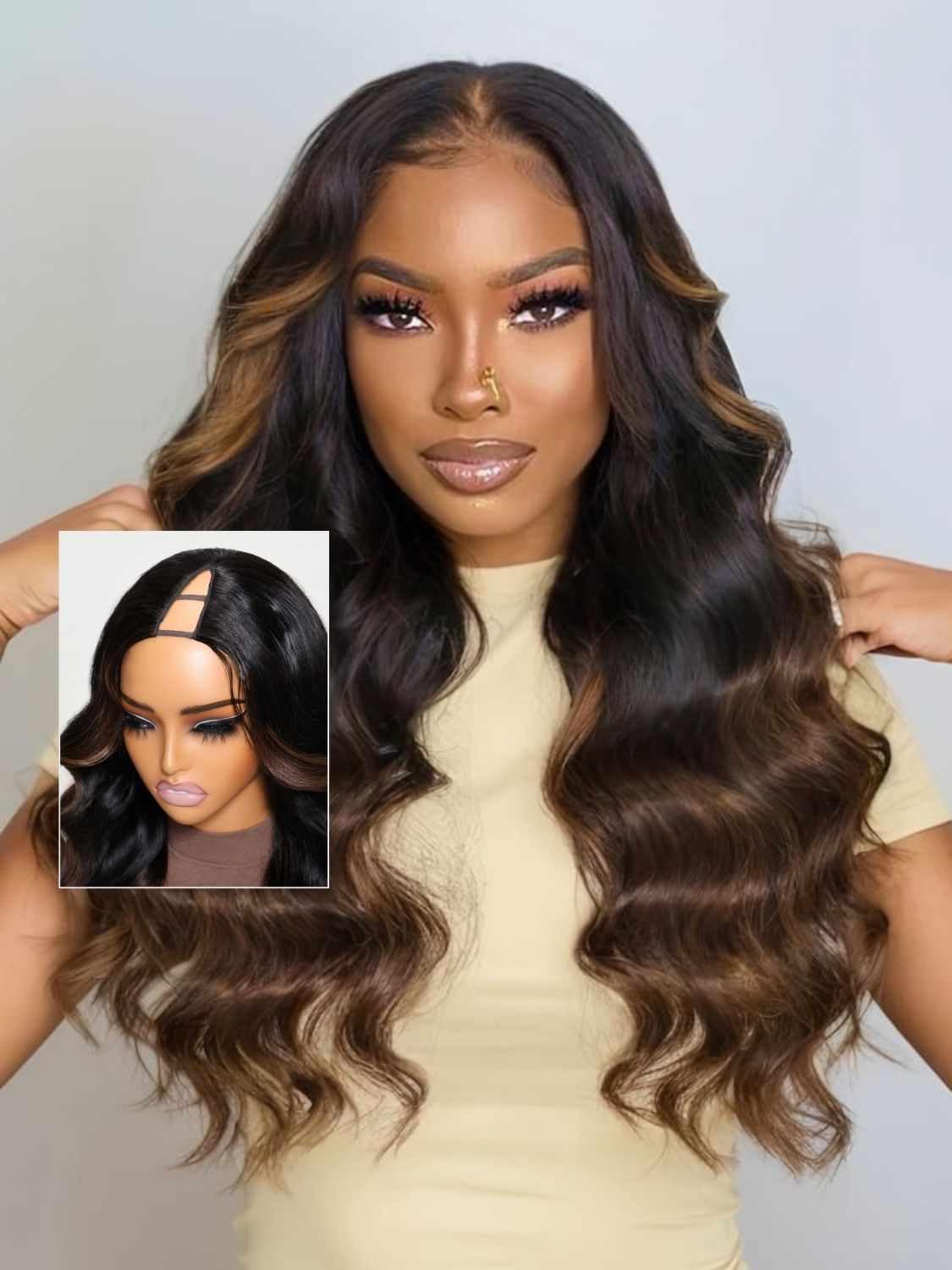 Beauty Forever Pre Everything Glueless Front Balayage Highlight Body Wave Curtain Bangs Glueless Wigs Human Hair Pre Plucked Pre Cut 13x4 Loose Wave Bye Bye Knots Ready to Wear Frontal Wig 18 inch — view 32