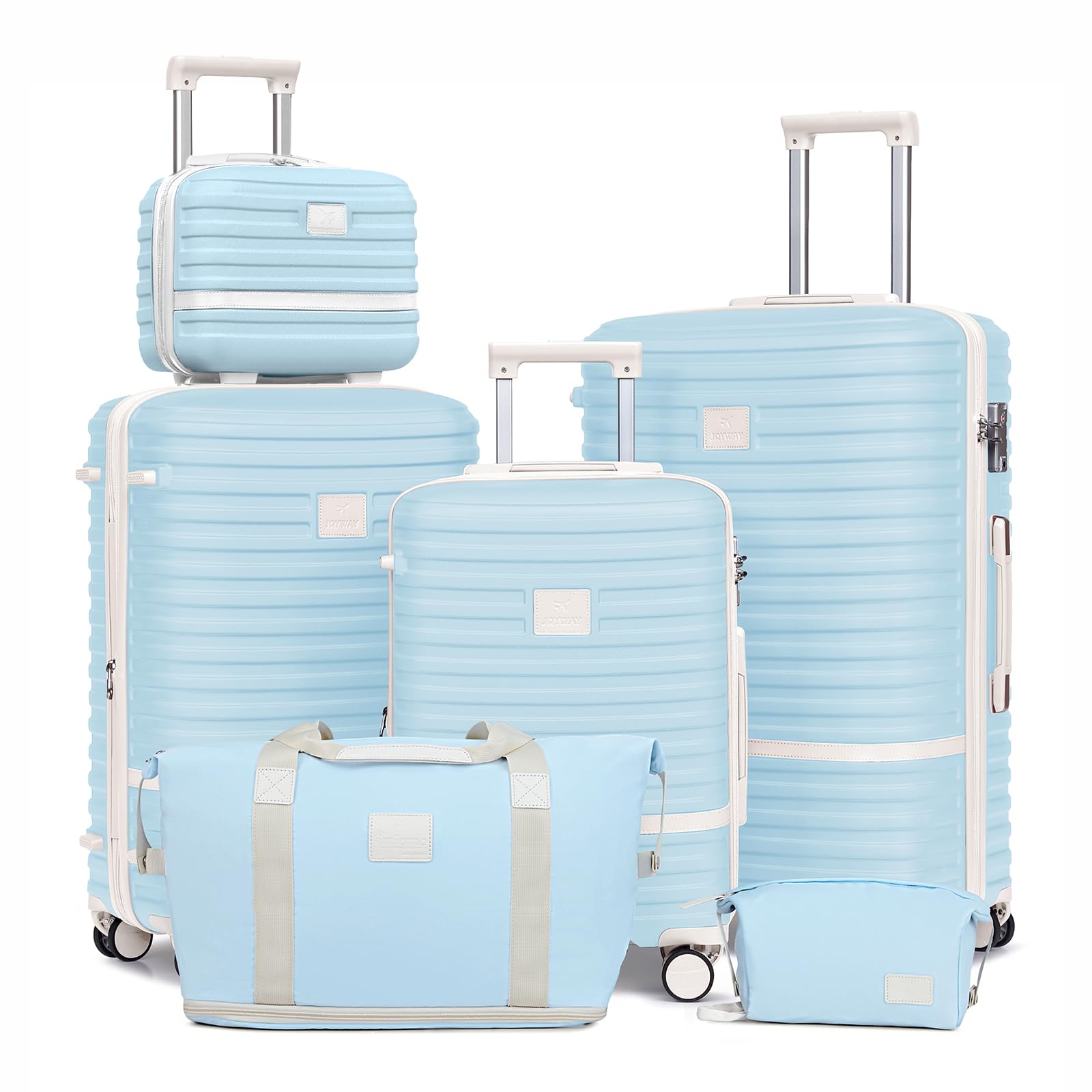 Joyway Luggage Set 3 Piece Suitcase Sets with Spinner Wheel,Hardside Expandable Travel Laggage with TSA Lock (13/20/24/28 Lightblue brown