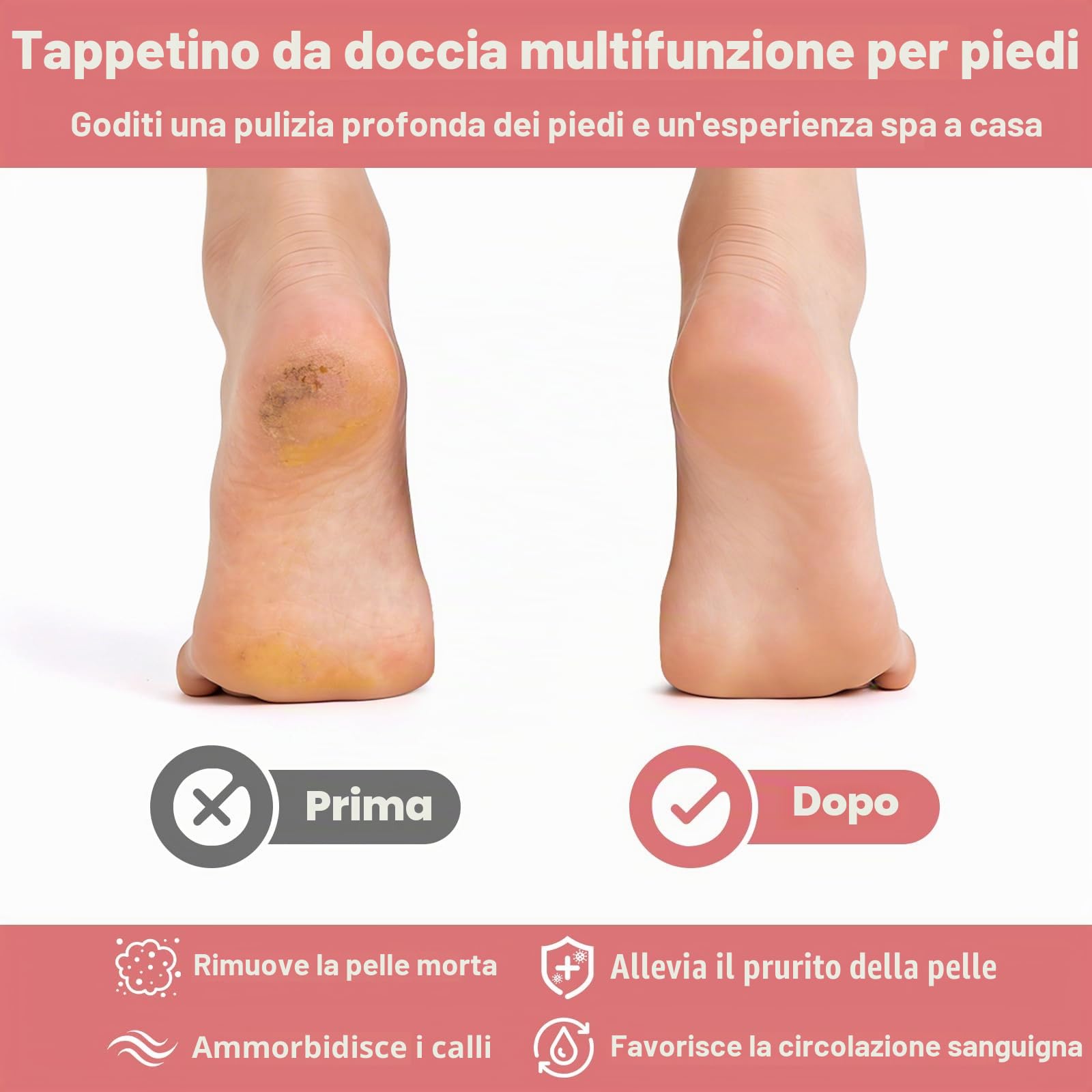 54 x 35,5 cm Silicone Tappetino Doccia Antiscivolo, Rosa | Tappetino Bagno Grande, Scrub Piedi, Rimuove Pelle Morta, Testina Setole Morbide, senza Piegarsi, Spazzola Schiena Doccia