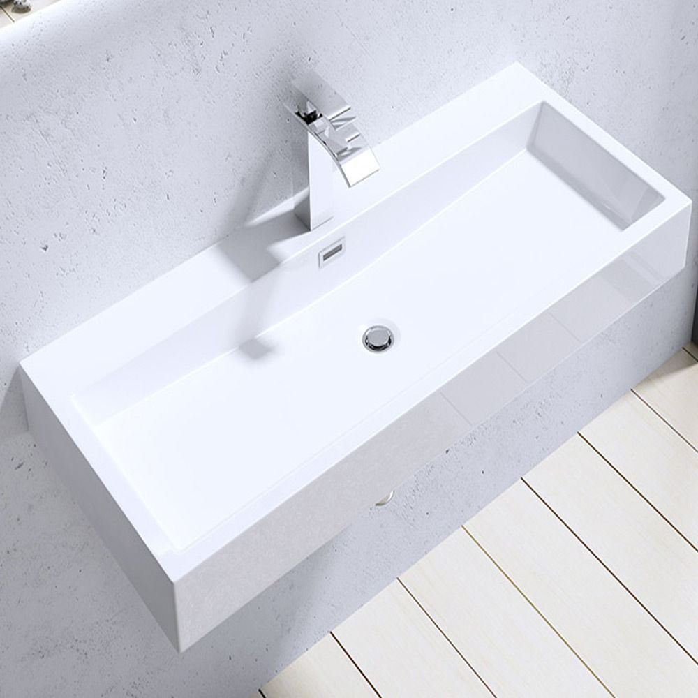 Db Durovin Bathrooms Glossy White Durovin Luxurious Stone Resin Bathroom Basin - Wall Hung Sink - One Tap Hole With Overflow - 1000 X 420 X 100Mm (Wxdxh)