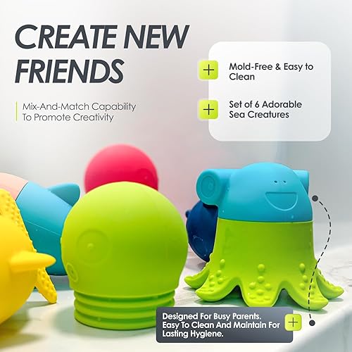 Miniatura 7 de bblüv Büddies Fun Baby Bath Toys  Animales acuáticos flotantes para bebés y niños pequeños juguetes de baño de silicona con piezas intercambiables