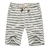 Cambkatl Men's Knee Lenght Striped Linen Shorts, Casual Summer Elastic Waist Loose Beach Lounge Shorts with Pockets